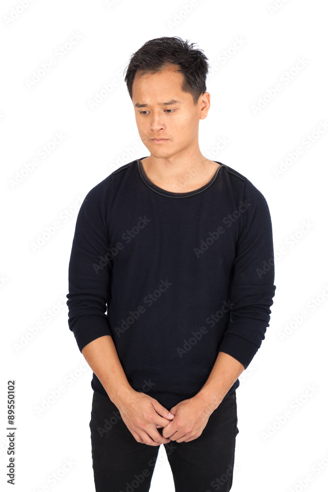 Handsome man doing different expressions in different sets of clothes: sad Handsome man doing different expressions in different sets of clothes: sad