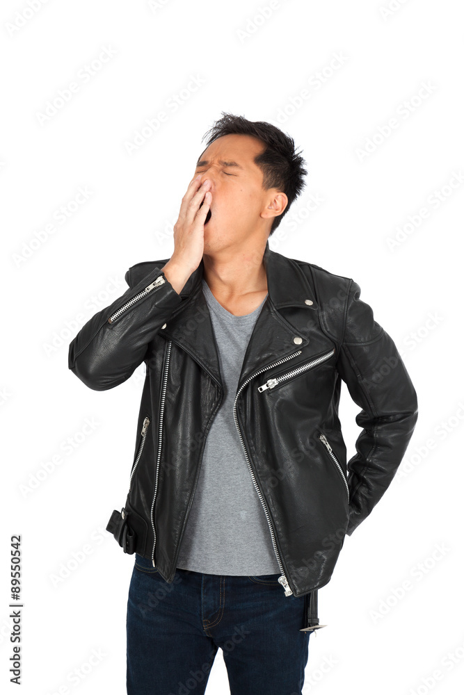Handsome man doing different expressions in different sets of clothes: yawning Handsome man doing different expressions in different sets of clothes: yawning