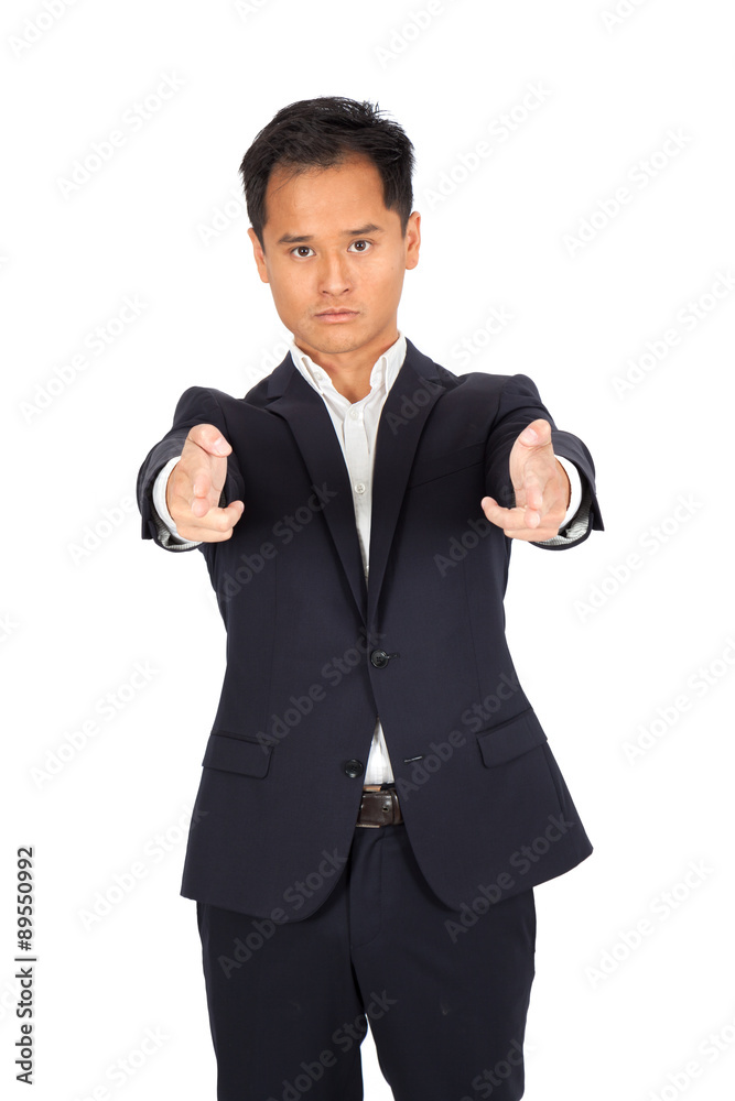 Handsome man doing different expressions in different sets of clothes: gun sign Handsome man doing different expressions in different sets of clothes: gun sign
