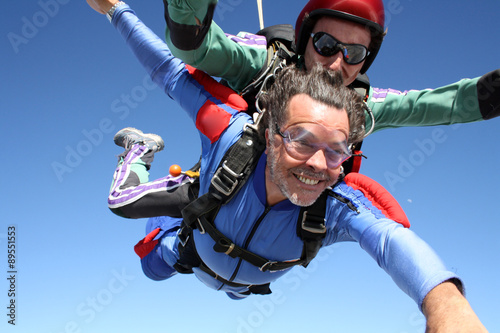 Skydiving tandem senior man