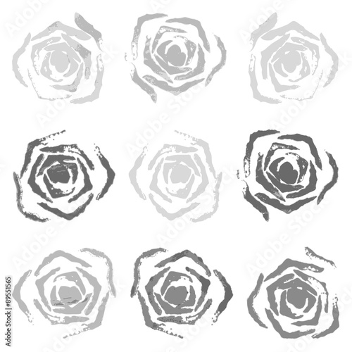 Set of 9 gray rose stamp (Vector illustration)