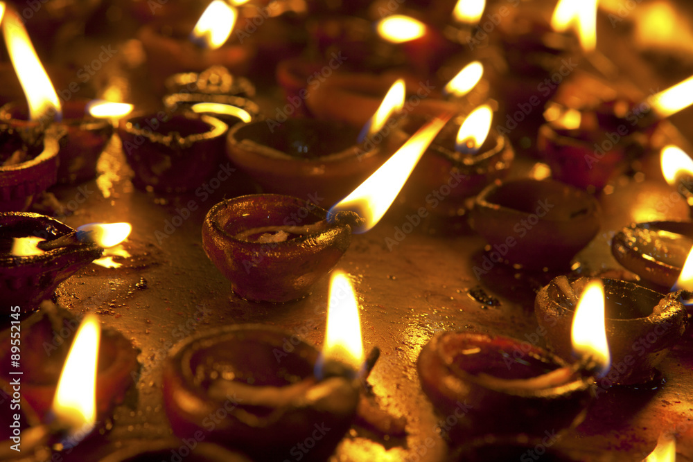 Candles at Meenakshi hindu temple in Madurai, Tamil Nadu Stock Photo