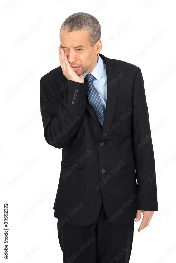 Handsome man doing different expressions in different sets of clothes: toothache Handsome man doing different expressions in different sets of clothes: toothache