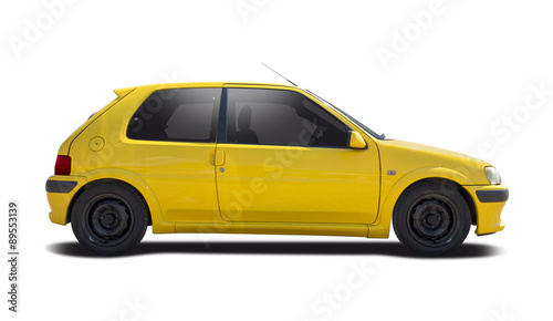 Yellow supermini side view isolated on white