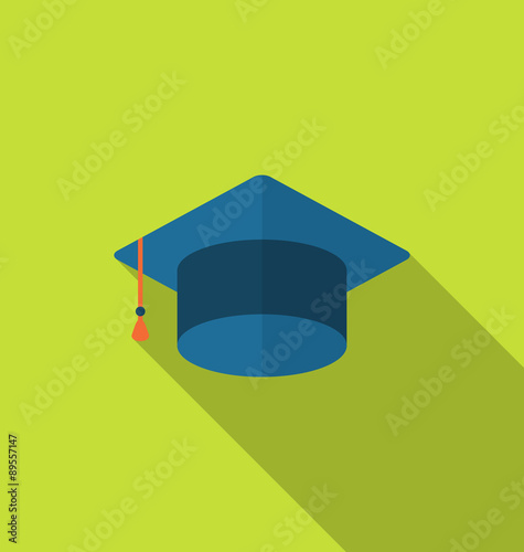 Flat icon graduation cap with long shadow style