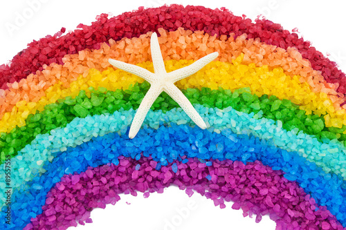Rainbow from sea salt and starfish