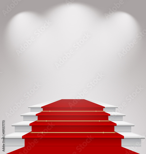 Stairs covered with red carpet  scene illuminated
