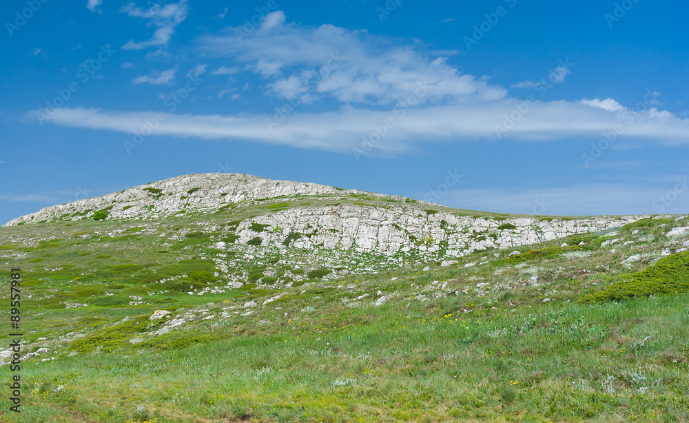 Spring landscape in Chatyr-Dah mountainous massif in Crimean peninsula