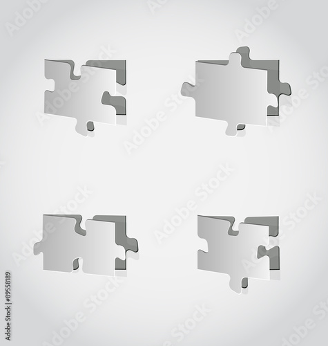 Cut out set puzzle pieces, grey paper