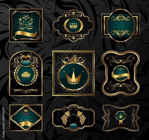set black gold-framed labels