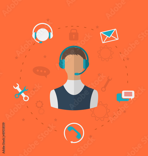 Concept of 24h online available customer support, help desk male