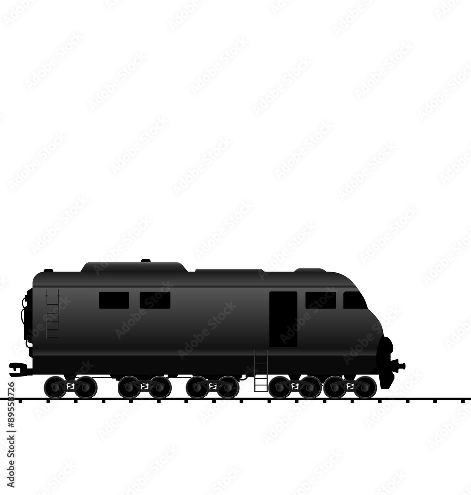 Obraz premium Illustration powered locomotive railroad train, black transporta