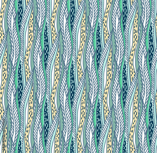 Vector abstract seaweed seamless pattern in turqoise color.