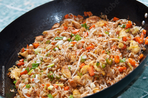 A wok with american style chinese rice