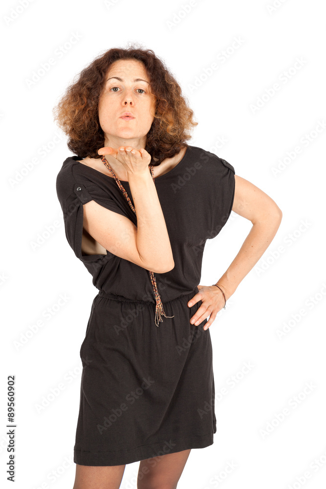 Beautiful woman doing different expressions in different sets of clothes: kissing Beautiful woman doing different expressions in different sets of clothes: kissing