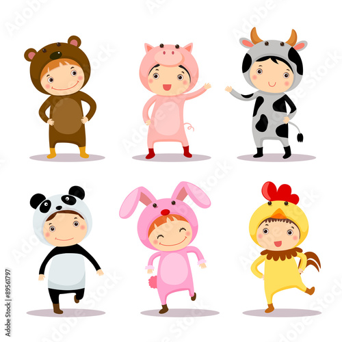Illustration of cute kids wearing animal costumes