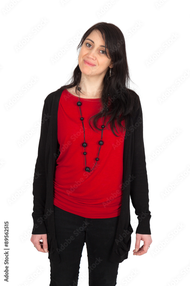 Beautiful woman doing different expressions in different sets of clothes: love Beautiful woman doing different expressions in different sets of clothes: love