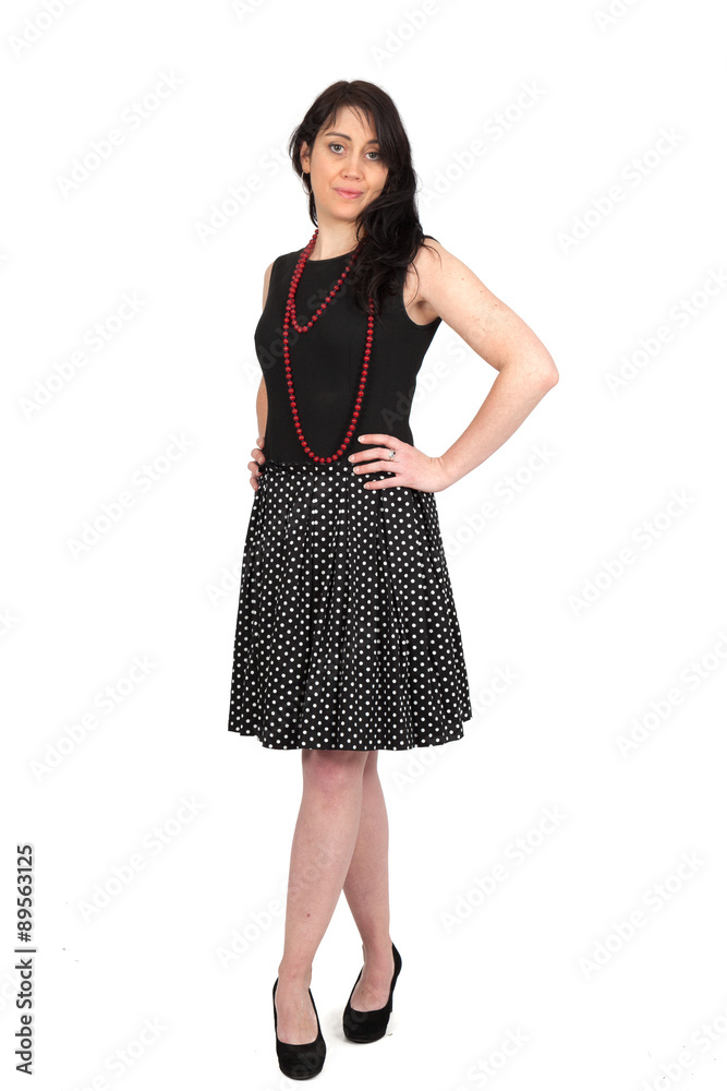 Beautiful woman doing different expressions in different sets of clothes: Full length hands on hips Beautiful woman doing different expressions in different sets of clothes: Full length hands on hips