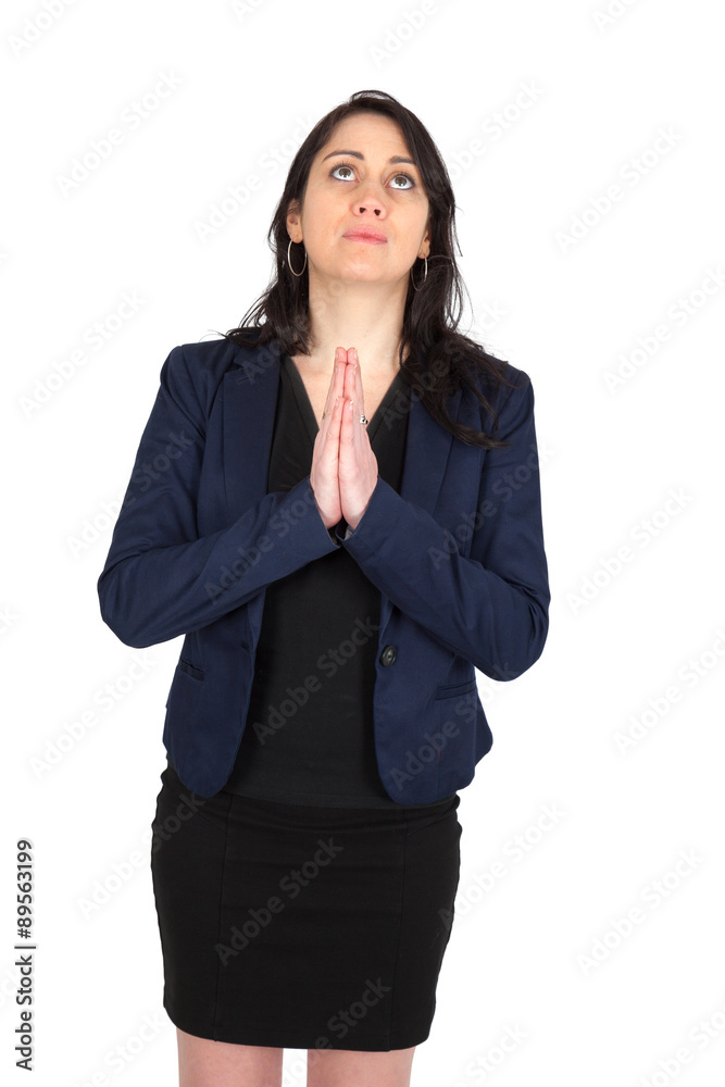 Beautiful woman doing different expressions in different sets of clothes: prayer Beautiful woman doing different expressions in different sets of clothes: prayer