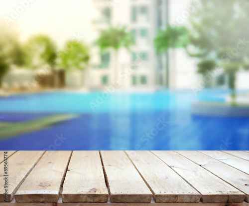 wood Table Top Background and Pool