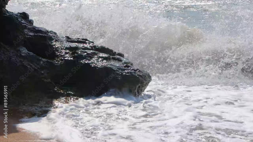 Dangerous waves in slow motion. Ocean surf over the cliff Dangerous waves in slow motion. Ocean surf over the cliff