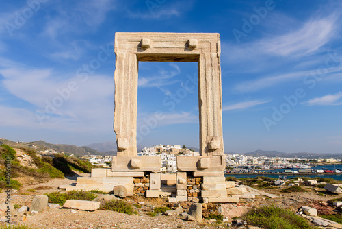 the Ancient marble gate "Portara" - the entrance to the temple of Apollo, Naxos island, Cyclades, Greece.