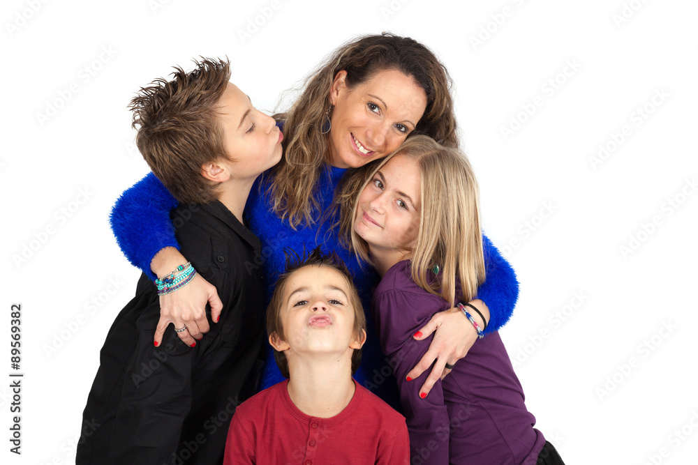 Beautiful family doing different expressions in different sets of clothes: love Beautiful family doing different expressions in different sets of clothes: love