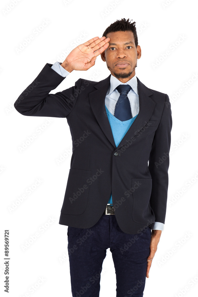 Handsome man doing different expressions in different sets of clothes: at attention Handsome man doing different expressions in different sets of clothes: at attention