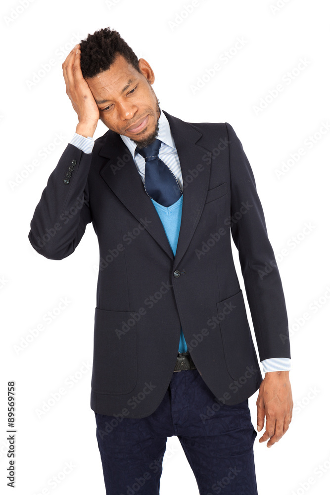 Handsome man doing different expressions in different sets of clothes: headache Handsome man doing different expressions in different sets of clothes: headache