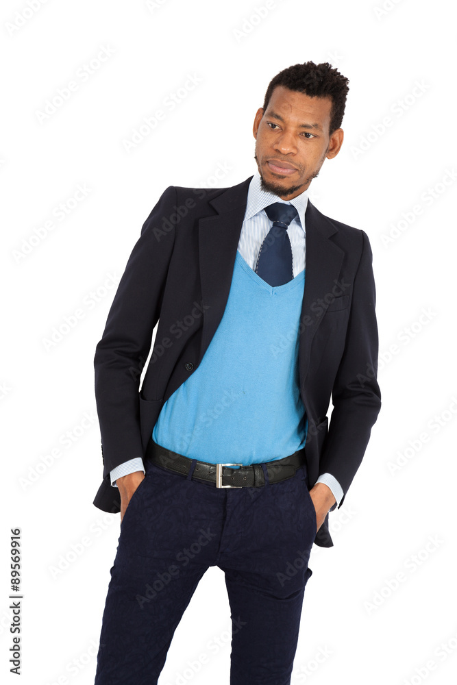 Fototapeta premium Handsome man doing different expressions in different sets of clothes: posing