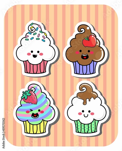 Desenho Cupcake, adesivos, set, doces, cupcake