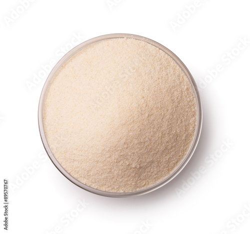 Fotografie Top view of semolina in glass bowl