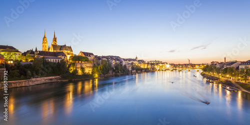 Switzerland, Basel, city view and Rhine at dusk