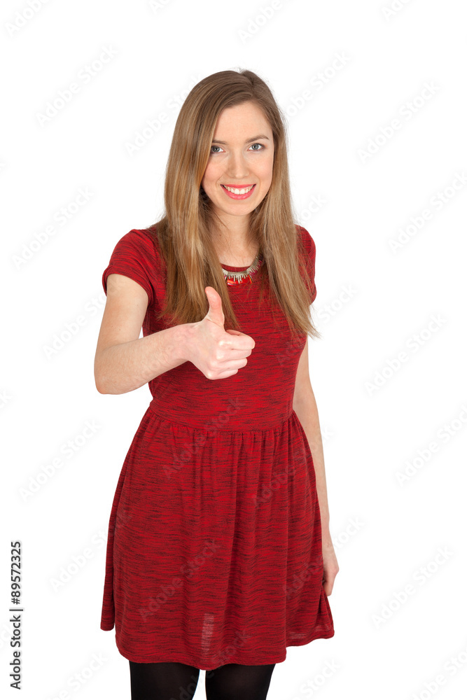 Beautiful woman doing different expressions in different sets of clothes: thumbs up Beautiful woman doing different expressions in different sets of clothes: thumbs up