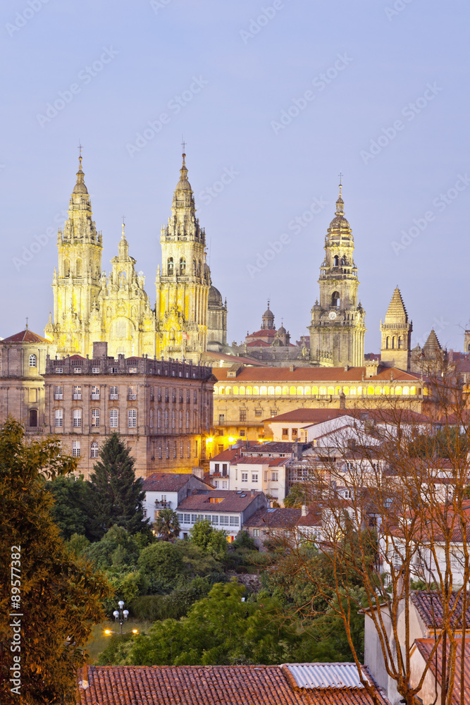 Spain, Province of Galicia, Santiago de Compostela, View to the Cathedral in the evening Spain, Province of Galicia, Santiago de Compostela, View to the Cathedral in the evening