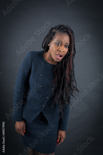 Beautiful woman doing different expressions in different sets of clothes: worried