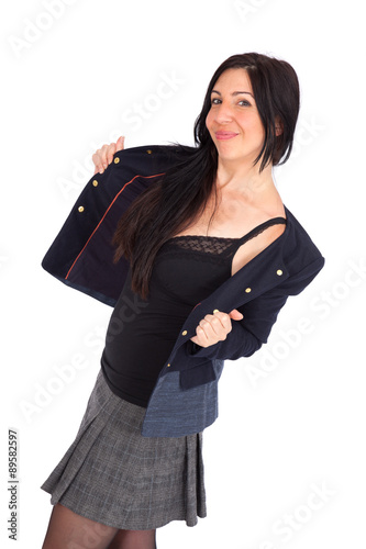 Beautiful woman doing different expressions in different sets of clothes: posing