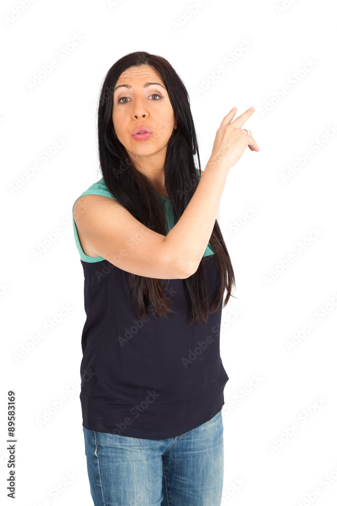 Beautiful woman doing different expressions in different sets of clothes: be careful Beautiful woman doing different expressions in different sets of clothes: be careful