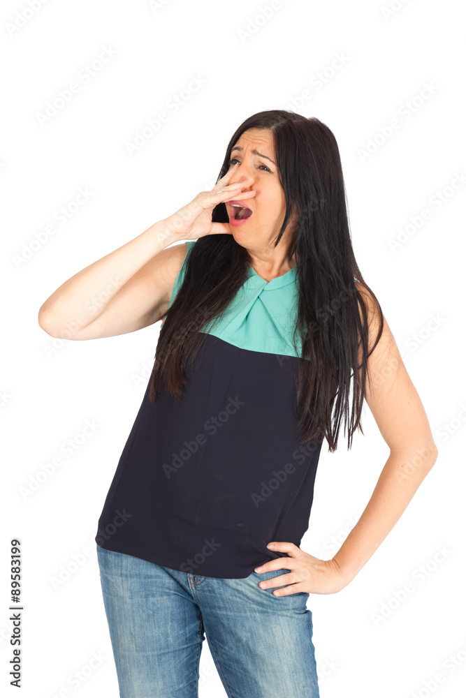 Beautiful woman doing different expressions in different sets of clothes: yawning Beautiful woman doing different expressions in different sets of clothes: yawning
