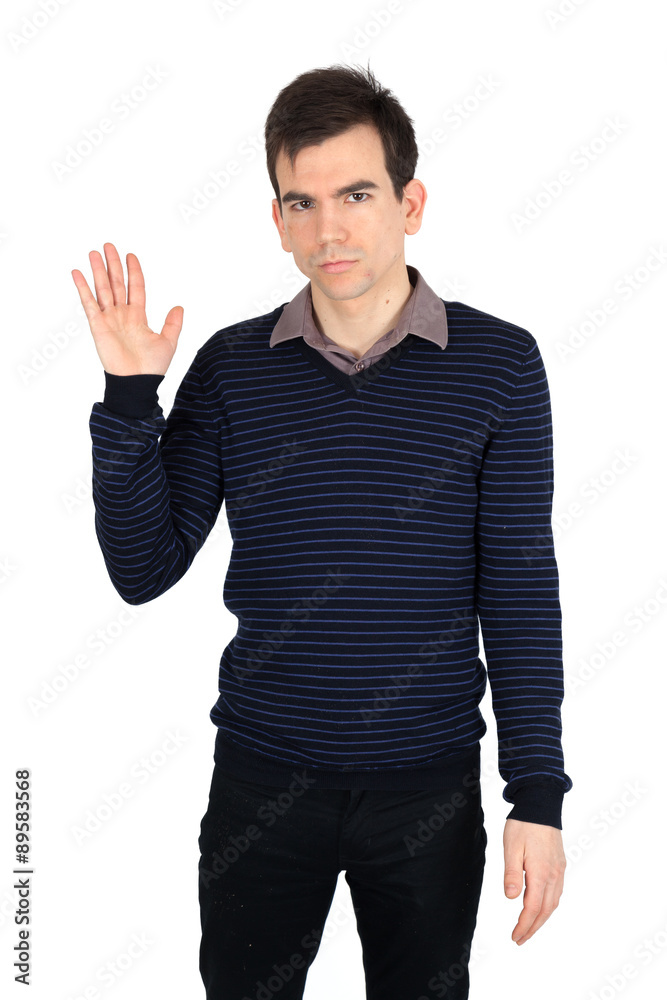 Handsome man doing different expressions in different sets of clothes: be careful Handsome man doing different expressions in different sets of clothes: be careful