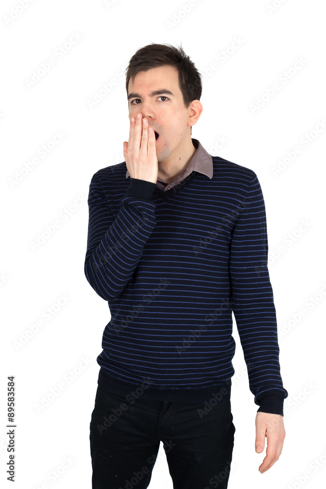 Handsome man doing different expressions in different sets of clothes: yawn Handsome man doing different expressions in different sets of clothes: yawn