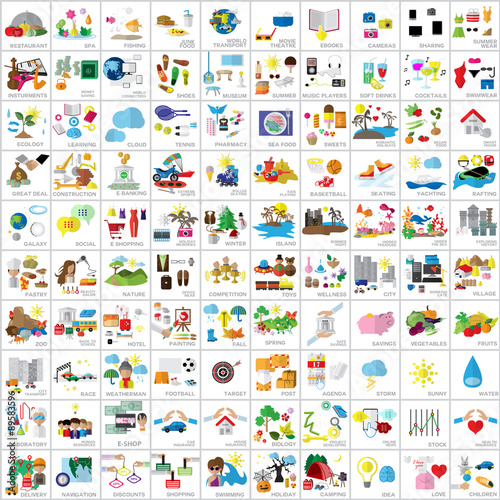 Flat Icons Set: Vector Illustration, Graphic Design. Collection Of Colorful Icons. For Web, Websites, Print, Presentation Templates, Promotional, Mobile Applications And Promotional Materials