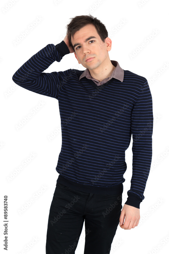 Handsome man doing different expressions in different sets of clothes: posing Handsome man doing different expressions in different sets of clothes: posing