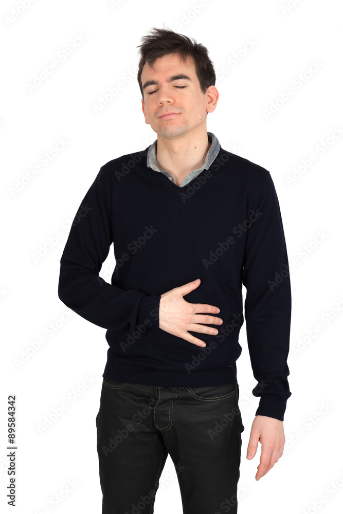 Handsome man doing different expressions in different sets of clothes: hungry Handsome man doing different expressions in different sets of clothes: hungry