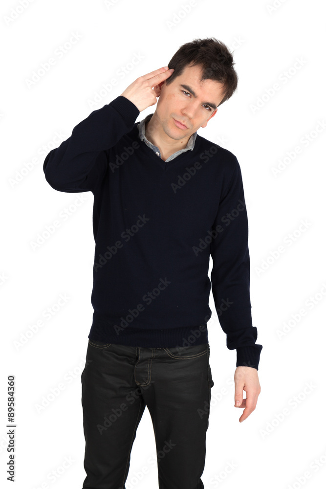 Handsome man doing different expressions in different sets of clothes: suicide Handsome man doing different expressions in different sets of clothes: suicide