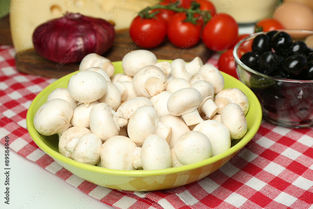 Food ingredients for cooking on table close up Food ingredients for cooking on table close up
