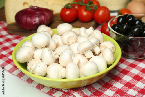 Food ingredients for cooking on table close up