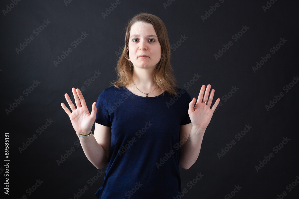 Beautiful woman doing different expressions in different sets of clothes: innocent Beautiful woman doing different expressions in different sets of clothes: innocent