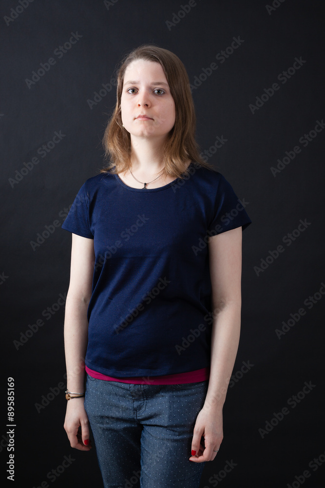 Beautiful woman doing different expressions in different sets of clothes: thinking Beautiful woman doing different expressions in different sets of clothes: thinking