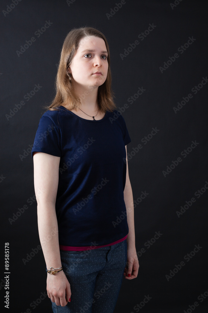 Beautiful woman doing different expressions in different sets of clothes: thinking Beautiful woman doing different expressions in different sets of clothes: thinking
